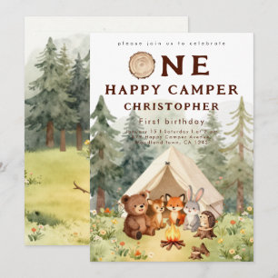 Watercolor Happy Camper 1st Birthday  Invitation