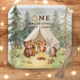 Watercolor Happy Camper 1st Birthday Paper Plate