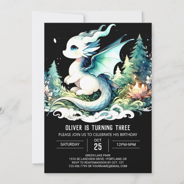 Watercolor Happy Dragon Birthday Invitation (Front)