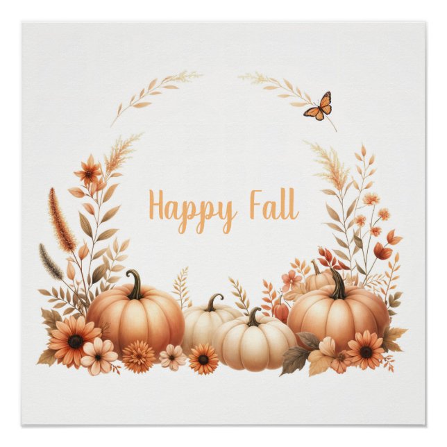 Watercolor Happy Fall Poster (Front)