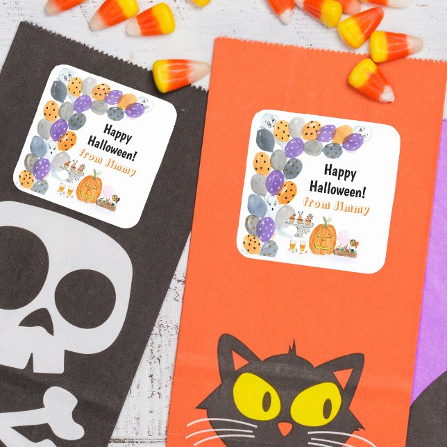 Watercolor Happy Halloween Costume Party Square Sticker (Decorate notebooks, party invitations, or goody bags with these spooky stickers.)