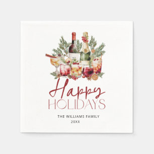 Watercolor Happy Holidays Cocktail Paper Napkin
