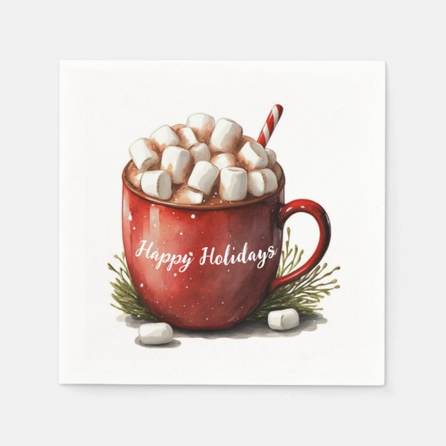 Watercolor Happy Holidays Hot Chocolate Napkin (Front)