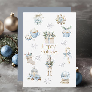 Watercolor Happy Holidays Winter Blue Collage Holiday Card