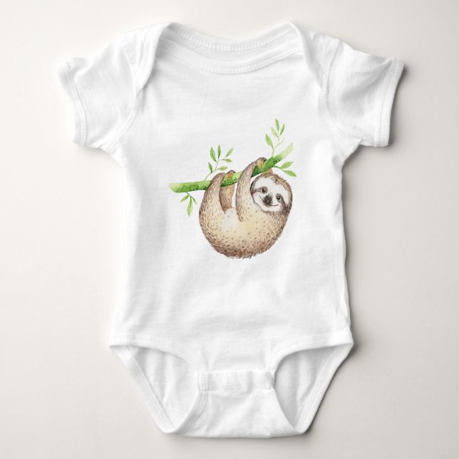 Watercolor Happy Sloth  Baby Bodysuit (Front)