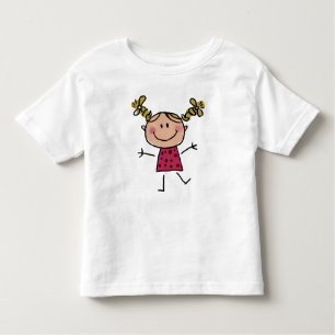 Watercolor Happy Stick Girl Pink Dress Elegant Toddler T-Shirt