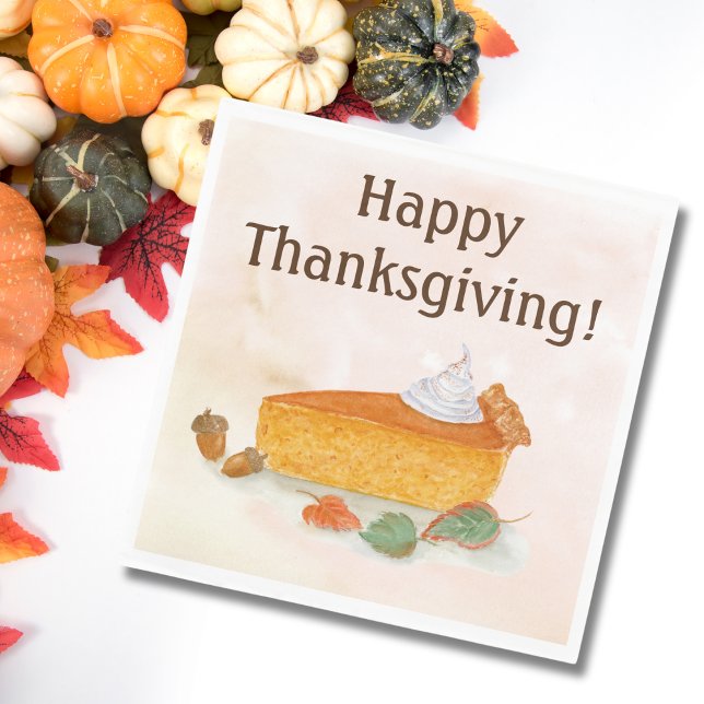 Watercolor Happy Thanksgiving Pumpkin Pie Paper Pl Napkin (Creator Uploaded)