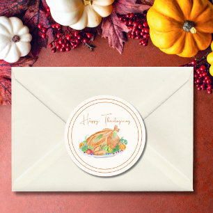 Watercolor Happy Thanksgiving Turkey  Classic Round Sticker