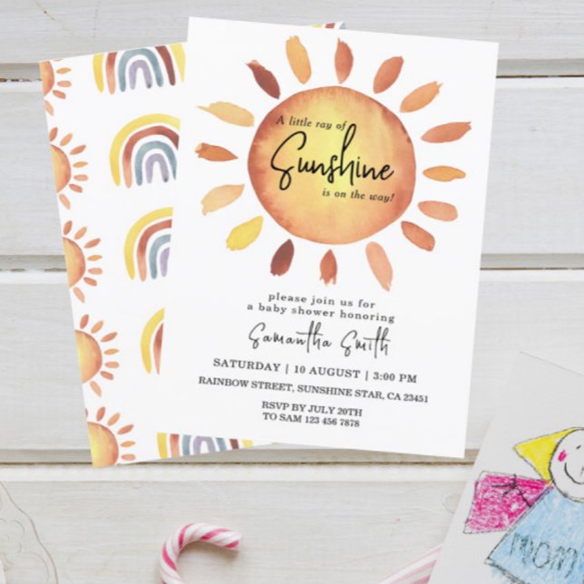 Watercolor Happy Yellow Sunshine Baby Shower  Invitation (Creator Uploaded)