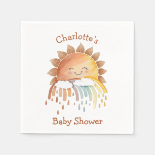 Watercolor Happy Yellow Sunshine Baby Shower Napkin