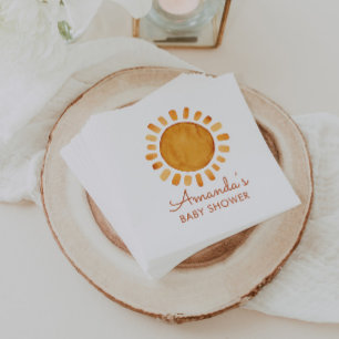Watercolor Happy Yellow Sunshine Baby Shower  Napkin