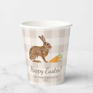 Watercolor Hare And Carrots Happy Easter Beige Paper Cups