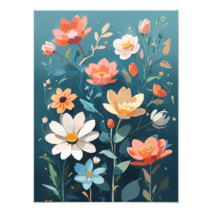 Watercolor Harmony: Tropical Flowers in Full Bloom Photo Print