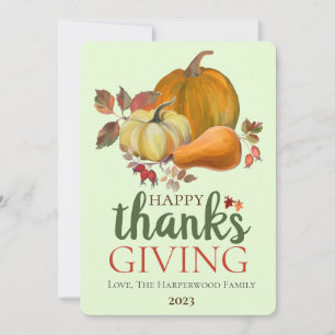 Watercolor Harvest autumn happy thanksgiving Holiday Card