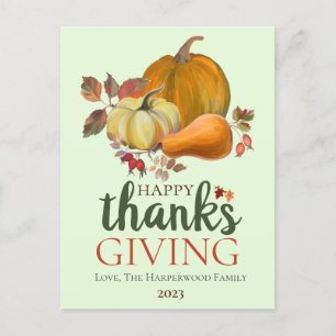 Watercolor Harvest autumn happy thanksgiving Holiday Postcard