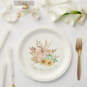 Watercolor Harvest Customisable Thanksgiving Paper Plate