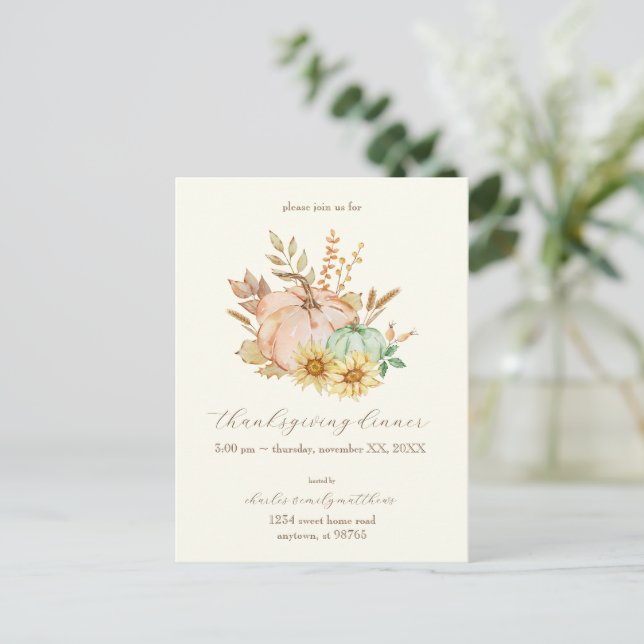 Watercolor Harvest Customisable Thanksgiving  Postcard (Standing Front)