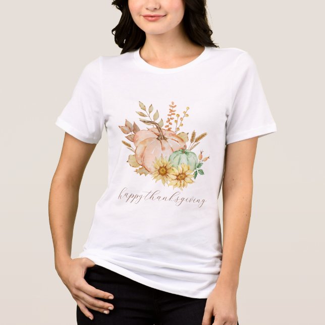 Watercolor Harvest Customisable Thanksgiving  Tri-Blend Shirt (Front)