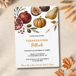 Watercolor Harvest Fruits Thanksgiving Potluck Invitation