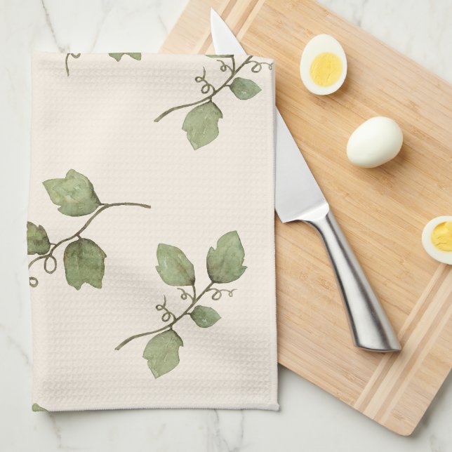 Watercolor Harvest Vine Kitchen Towel (Quarter Fold)