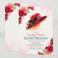 Watercolor Hat Floral Derby Shower Invitation