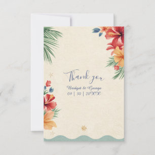 Watercolor Hawaii Hibiscus Boho Tropical Wedding Thank You Card