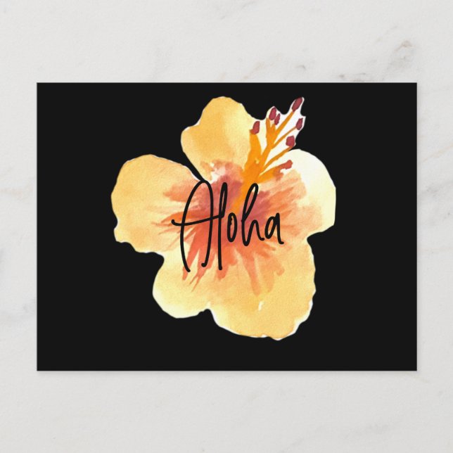 Watercolor Hawaii Hibiscus Yellow Floral Moving Postcard (Front)