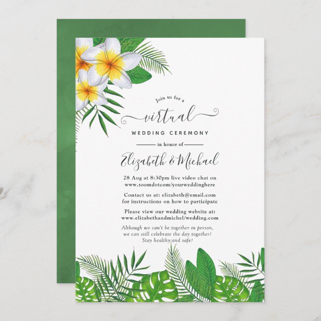 Watercolor Hawaiian Aloha Luau Virtual Wedding Invitation (Front/Back)