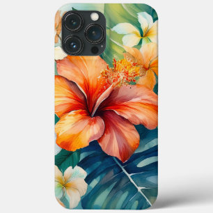 Watercolor Hawaiian Garden Tropical Hibiscus iPhone 13 Pro Max Case