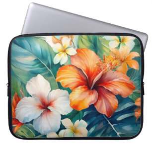 Watercolor Hawaiian Garden Tropical Hibiscus Laptop Sleeve