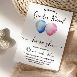 Watercolor He or She Balloon Gender Reveal Invitation