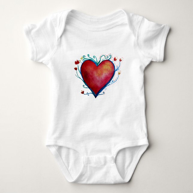 Watercolor heart baby bodysuit (Front)
