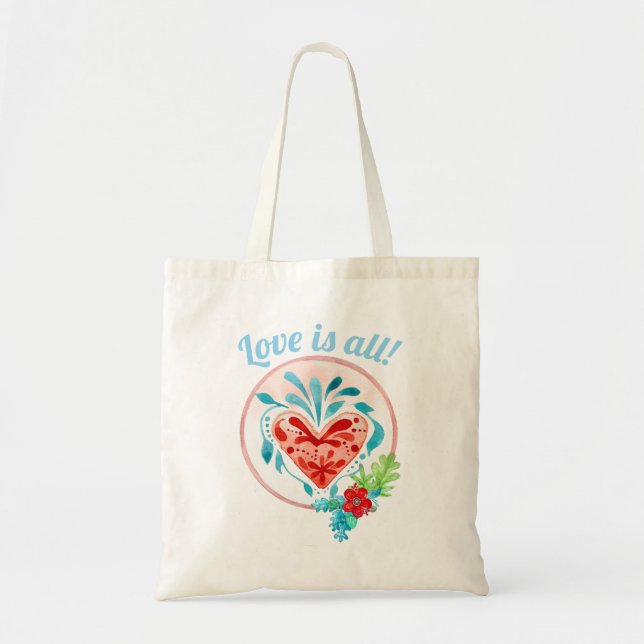 Watercolor Heart Custom Tote Bag (Front)