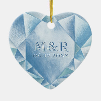 Watercolor Heart Diamond 60th Marriage Anniversary Ceramic Tree Decoration