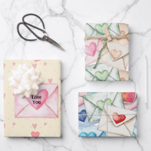 Watercolor Heart Envelopes Wrapping Paper Sheet