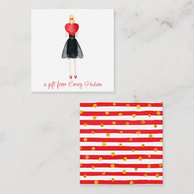 Watercolor Heart Fashion Girl Gift Enclosure Card (Front/Back)