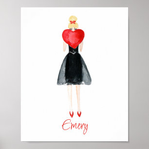 Watercolor Heart Fashion Girl Poster