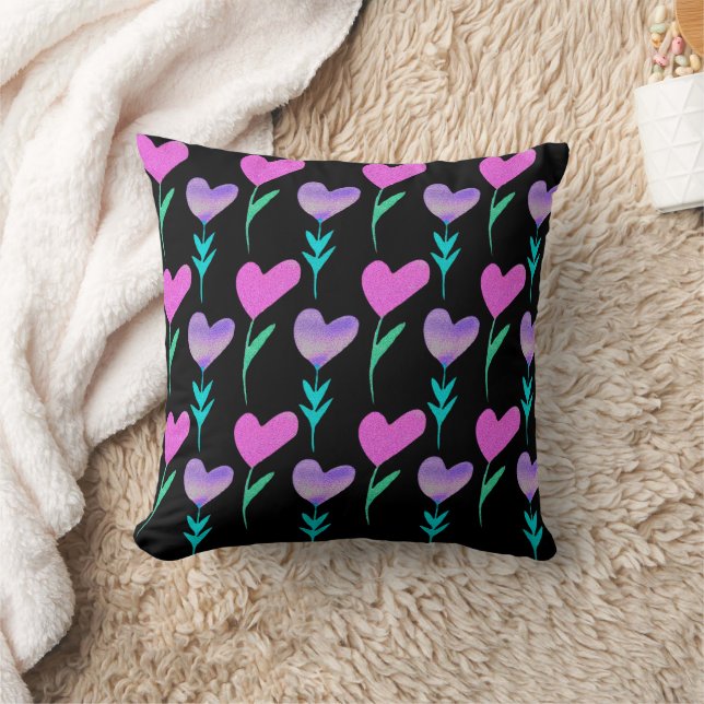 Watercolor Heart Flower Patterned Valentines  Cushion (Blanket)