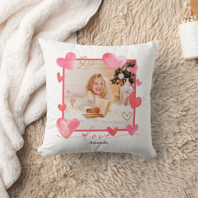 Watercolor Heart Frame Photo Valentine's Cushion (Blanket)