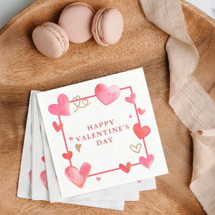 Watercolor Heart Frame Valentine's Napkin