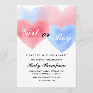 Watercolor Heart Gender Reveal Invitations