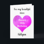 Watercolor Heart Happy 16th Birthday Card<br><div class="desc">Beautiful 16th birthday wishes for niece with this personalised happy 16th birthday card. You'll be able to personalise the front of the card with her name underneath the pink heart. The birthday message inside reads "I hope that today and every day is filled with lots of love, laughter and fun....</div>