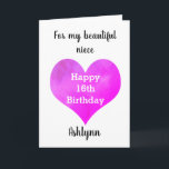 Watercolor Heart Happy 16th Birthday Card<br><div class="desc">Beautiful 16th birthday wishes for niece with this personalised happy 16th birthday card. You'll be able to personalise the front of the card with her name underneath the pink heart. The birthday message inside reads "I hope that today and every day is filled with lots of love, laughter and fun....</div>