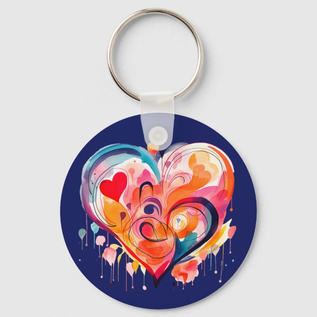 Watercolor Heart Key Ring (Front)