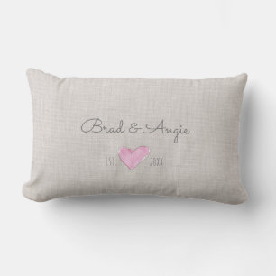Watercolor Heart Love Couple NAMES Est. YEAR  Lumbar Cushion