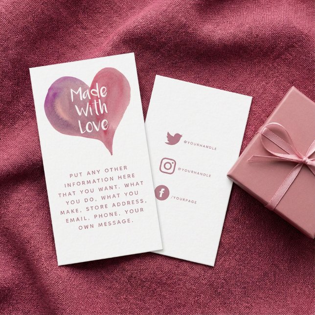 Watercolor heart, made with love social links enclosure card (Watercolor heart, made with love social links enclosure card.)