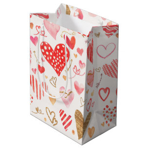 watercolor heart medium gift bag