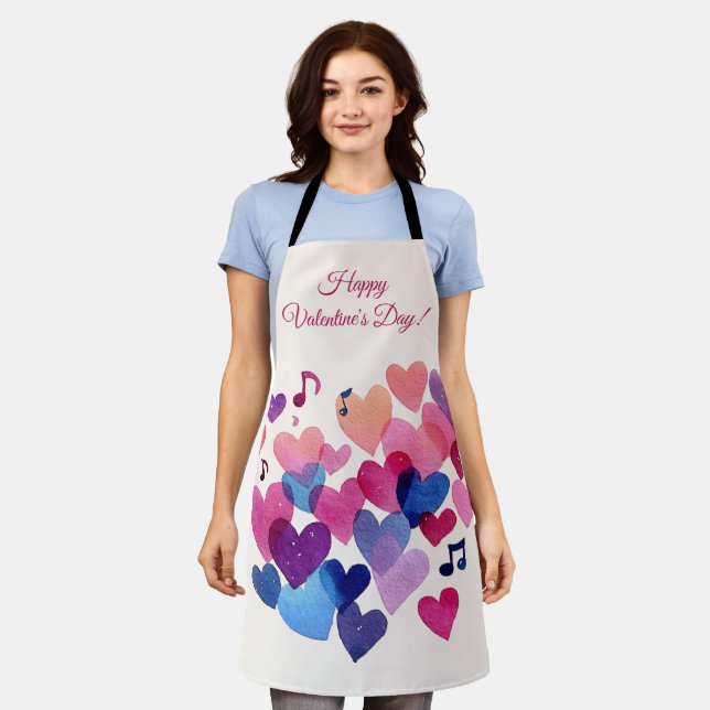 Watercolor Heart Melody Valentine's Day Apron (Worn)