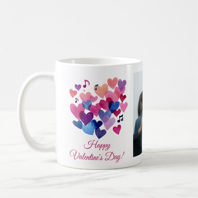 Watercolor Heart Melody Valentine's Day Coffee Mug (Left)