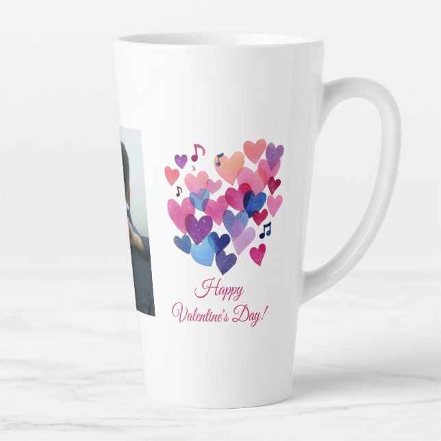 Watercolor Heart Melody Valentine's Day Latte Mug (Right)